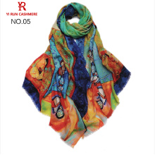 Inner Mongolia manufacturers custom-made fashion printed scarf SWW797 Mongolian style wool scarf wholesale printing female model